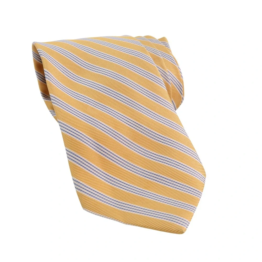 Brooks Brothers Pure Silk Tie Gold Blue Stripe Made in‎ USA Stain Resistant